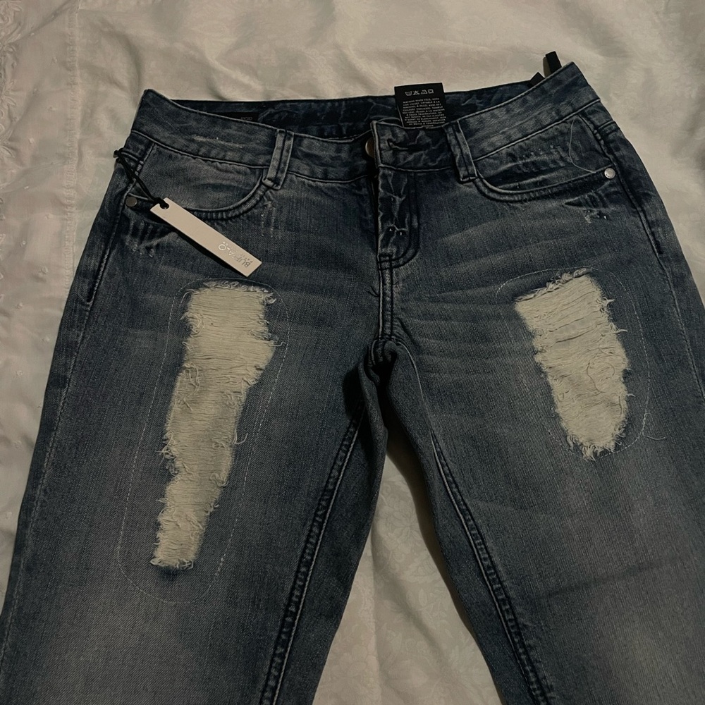 Men Distressed Blue Jeans Ankle Jeans